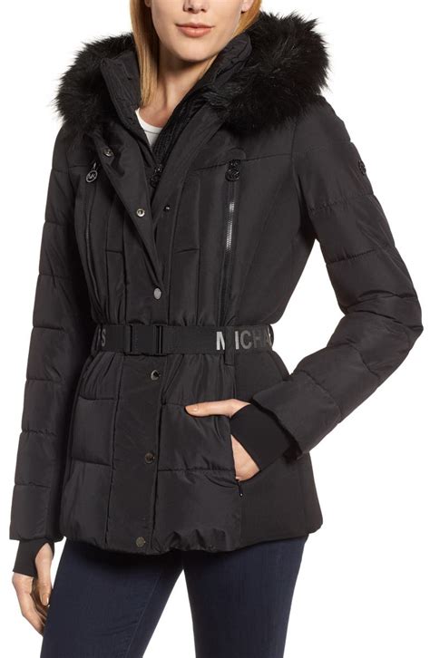 michael kors faux fur trim media puffer coat|Michael Kors puffer jacket.